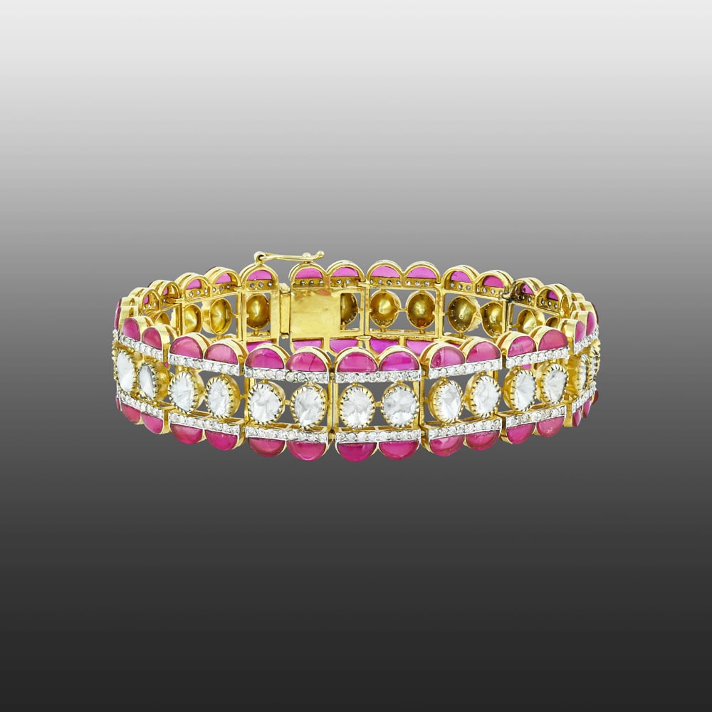 Geometric Polki Bracelet with Red Talaf